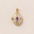 Locket necklace with purple oval stone and white enamel in 18K gold plated finish - White Enamel Locket Purple Gem