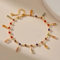 18K vergulde enkelband met kleurrijke acryl kristallen en druppelvormige hanger - Goud/Meerkleurig