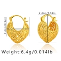 Detail showing 2.4cm cage-style geometric hollow hoop earrings in 18k gold plating - Hollow Woven Loop Style (KE0382)