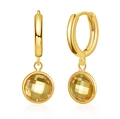 French retro style gold hoop earrings with round faceted yellow zircon pendants - Yellow (KE0475-4)
