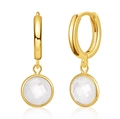 Detailed close-up of French vintage gold-plated hoop earrings with round zircon stones - White (KE0475-7)