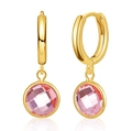 Detail of vintage French gold earrings featuring round faceted pink zircon pendants - Pink (KE0475-8)