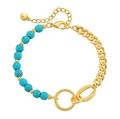 18K vergoldetes Kettenarmband mit facettierten Türkisperlen und hohlem Ringverschluss - 18K / Gold Gespleißtes Himmelblau (KB0222)