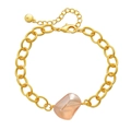 18K vergoldetes Messingarmband mit O-Kette, rosa Perle und verstellbarem Karabiner - Goldfarbenes Bernstein-Anhänger-Armband (KB0228)