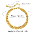 Detailed view of layered 18K gold plated chain bracelet with sizing and weight measurements - Triple Layer Stackable Chain (KB0203)