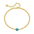 Bracelet en laiton plaqué or 18 carats avec perles dorées et pendentif œil bleu porte-bonheur - Mauvais Œil Bleu Clair (KB0238-1)