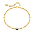 Detalle de pulsera de cuentas doradas con dije de Ojo Turco blanco y negro y cierre de langosta - Ojo Turco Negro (KB0238-6)