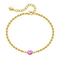Detalle del amuleto ojo turco rosa en cadena de bolas dorada con cierre de mosquetón - Ojo Turco Rosa (KB0238-7)