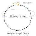 Detail view showing dimensions of handmade evil eye beaded necklace with gold chain - 18K Gold / Blue White Beaded Style (KN0082)