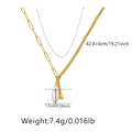Close-up of asymmetric gold chain necklace with freshwater pearl and size specifications - 18K Gold / Triple Strand Chain Pearl Style (KN0078)