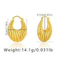 Detailed view of large gold-finish ribbed hoop earrings with exact size measurements - Large Ribbed Wave Style (KE0591)