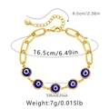 Detail of 18K gold-plated Evil Eye charm bracelet with dimension labels and clasp - Paperclip Chain Blue Evil Eye Style (KB0289)