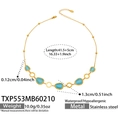 Goldene Edelstahlhalskette mit fünf blauen Opal-Tropfensteinen und durchbrochenen Ringen - Halskette / 41.5+5cm / Gold mit seeblauem Zirkonia