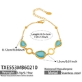 18K vergoldetes Edelstahlarmband mit drei blauen Opalsteinen und hohlen Ringen - Armband / 18.5+5cm / Gold mit seeblauem Zirkonia