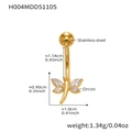 Detalle de piercing para ombligo con forma de libélula, alas de cristal y medidas de acero - Estilo de Libélula (H004) / Dorado
