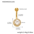 Vista detallada del piercing de ombligo chapado en oro 18k con medidas y detalles de circón - Estilo Halo Redondo (H005) / Dorado