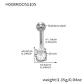 Primer plano del piercing de ombligo de acero inoxidable con medidas y piedra de circón - Estilo Solitario (H008) / Color acero
