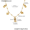 Close-up of owl pendant with 5A zircons and heart charms on golden stainless steel chain - Owl and Heart Pendant Style (P900) / 39+5cm / Gold