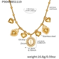 Detailed view of an 18k gold plated stainless steel necklace with Virgin Mary pendant - Virgin Mary and Heart Pendant Style (P904) / 40.5+5cm / Gold