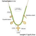 Ethnic style green crystal beaded necklace with zircon cross and heart pendants - Beaded Necklace (42+5cm) / Green (TXP481 Necklace)