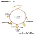 Armband aus rosa Kristallen mit goldenen Edelstahlanhängern und Zirkon-Kleeblatt - Rosa (TXE481 Armband)