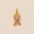 Detail of 18K gold-plated pink enamel ribbon pendant with smooth polished finish - Pink Ribbon Style