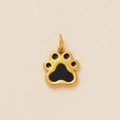 18K gold plated stainless steel cat paw pendant with black enamel finish and ring clasp - Paw Print Style
