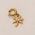 18k vergulde roestvrijstalen kokosboom hanger met drie witte parels en een ronde veersluiting - Gouden Kokosboom Kunstparel Hanger