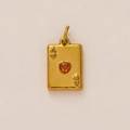Detail of 18K gold plated Ace of Hearts pendant with orange heart gemstone inlay - Ace of Hearts Style / Playing Card