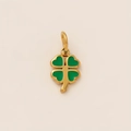 Close-up of gold 18K plated four-leaf clover pendant with green enamel inlay detail - Four-Leaf Clover