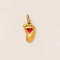 Golden baby footprint pendant with a red heart inlay for DIY jewelry projects - Pink Heart Footprint