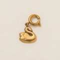 Detailed view of 18K gold plated swan pendant with a sparkling crystal and bolt ring clasp - Swan Pendant