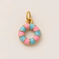 Detailed view of lifebuoy pendant with pink and blue enamel and gold-plated finish - Pink And Blue Donut Pendant