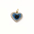 Blue heart enamel pendant featuring a black cat illustration in gold 18K plated frame - Heart Black Cat