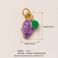 Ciondolo uva viola in acciaio inossidabile placcato oro 18K con foglia in smalto - Ciondolo Forma di Pizza ai Mirtilli