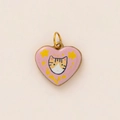 Pink heart-shaped enamel pendant featuring a hand-painted cat and 18K gold-plated edges - Heart Cat