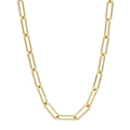 Detail der 18k vergoldeten Edelstahl-Büroklammerkette mit polierten rechteckigen Gliedern - Gold Flache Büroklammerkette 40+5cm 3mm