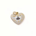 18K gold heart-shaped charm with hand-painted cat face and colorful enamel finish - Heart White Cat