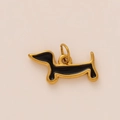 Pendentif teckel en acier inoxydable doré avec émail noir et anneau de suspension - Chien Noir