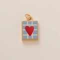 Detail of a rectangular gold-plated pendant with a red heart and blue checkered pattern - Rectangle Heart Gingham (MQNK251422O-2)