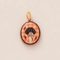 14K gold plated oval mushroom pendant with orange plaid and black white dots - Polka Dot Mushroom / No.4 Oval Mushroom