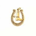 18k gold plated horseshoe and cowboy boot charm pendant with sparkling zirconia inlay - Horseshoe With Boot / Gold