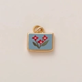 Square 18k gold-plated titanium steel pendant with blue floral motif and red flowers - Blue Matte Floral Rectangular Charm (6小花)