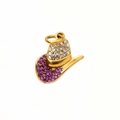 Pendentif chapeau de cow-boy doré avec strass blancs et violets et placage sous vide 18k - Chapeau de Cowboy / Or avec Zirconia Rose