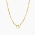 Collier chaîne en O en acier plaqué or 18 carats avec un grand fermoir rond mousqueton - Chaîne mini longue à double couche / Or