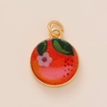 DIY enamel orange fruit pendant with purple flower and 18K gold plated clasp charms - Single Orange Pendant