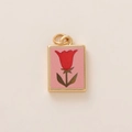Titanium steel 18k gold pendant featuring a pink tulip flower for women necklaces - Frosted Tulip Rectangular Charm (20小花)