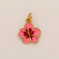 Detail of pink enamel flower pendant with golden metal border and 18K gold plating - Five-Petal Flower / Pink