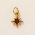 Gold plated eight-pointed star charm with red enamel inlay and vintage metallic finish - Eight-pointed Star Style / Red/Gold