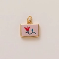 18k gold plated titanium steel rectangle pendant featuring a pink floral design - Red Floral Style (24小花) / Gold/Pink